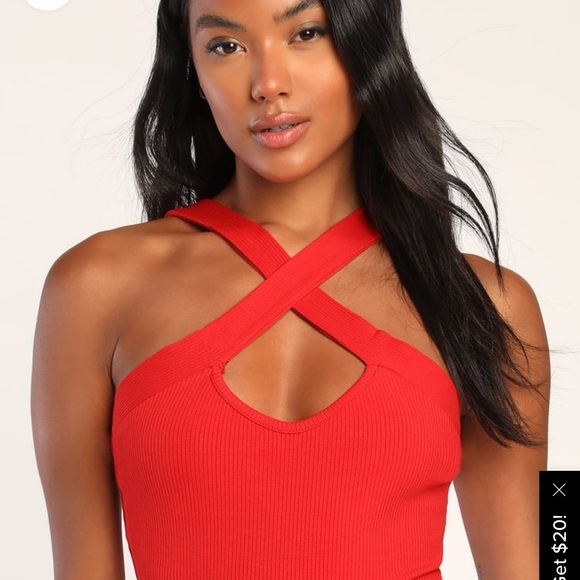 Lulus red ribbed cross front bodysuit - Picture 4 of 4